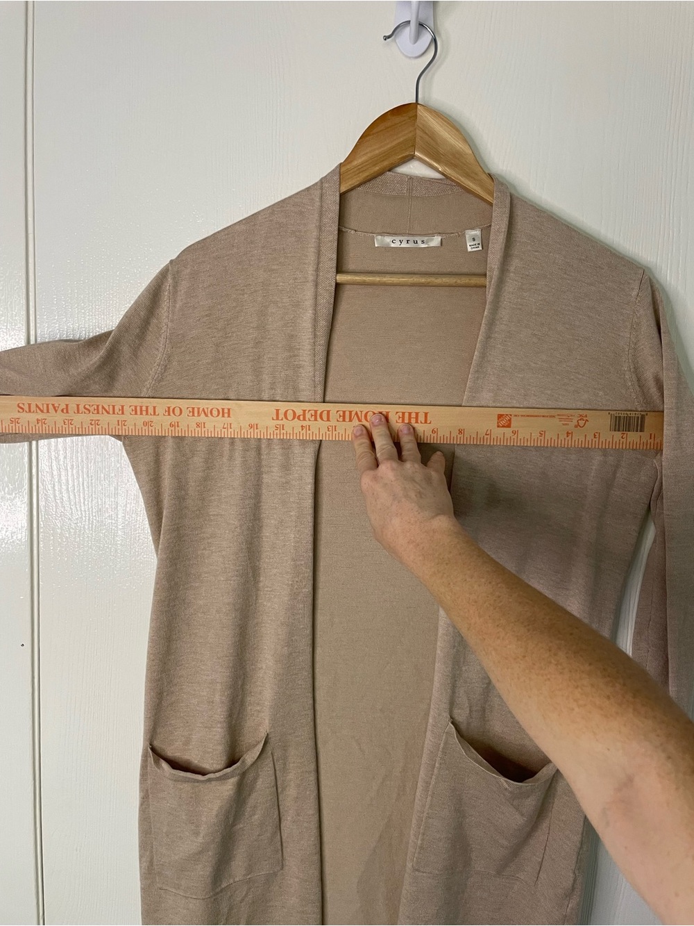 Cyrus Long Open Front Cardigan Small Beige Duster Pocket Button Cuff - Picture 6 of 8